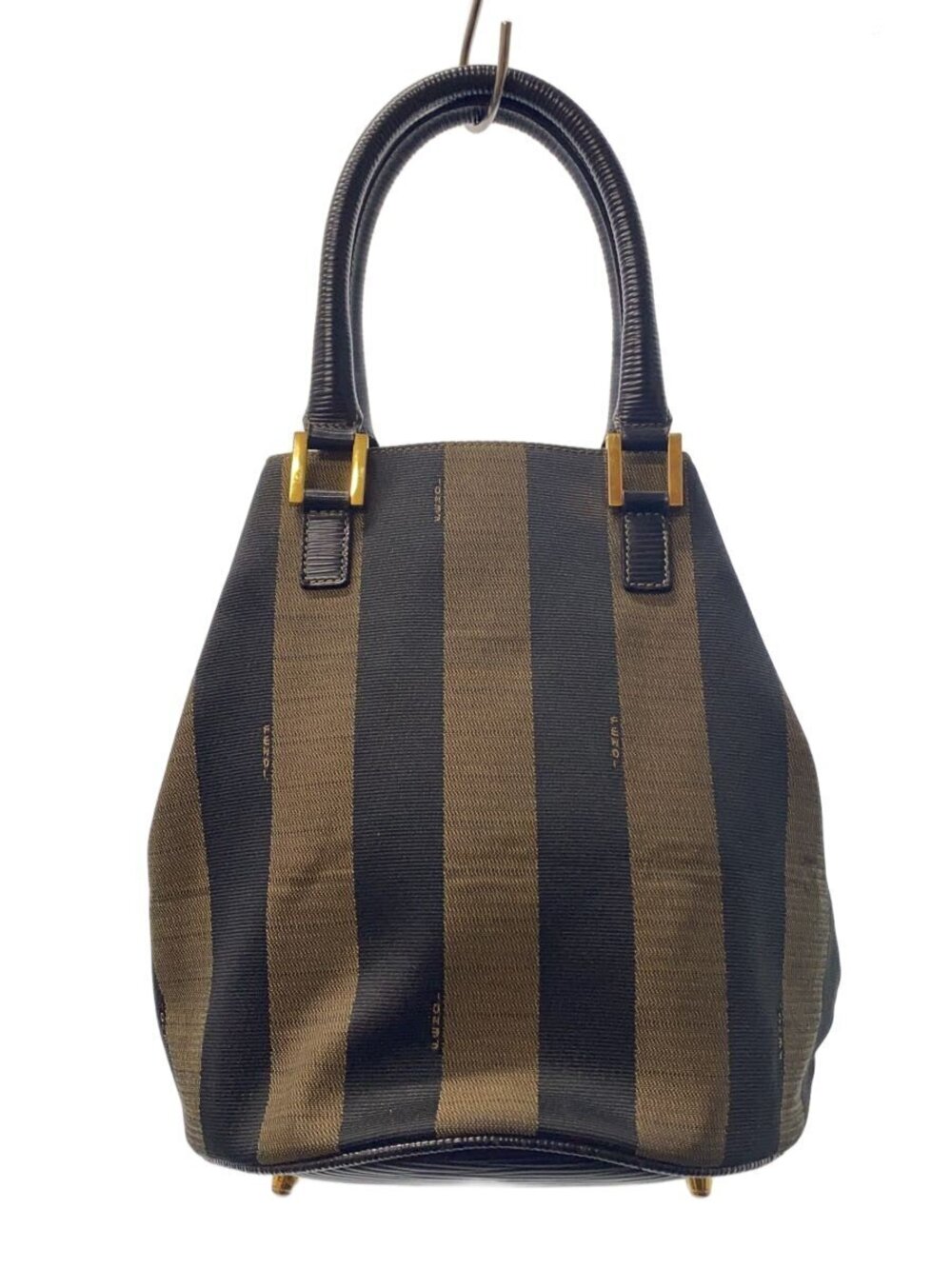 Fendi Pecan striped jacquard handbag black leather